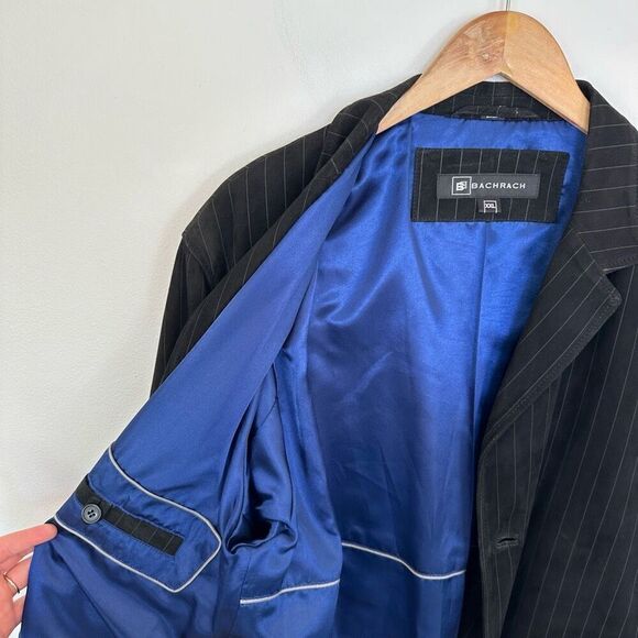 Bachrach Black and White Pinstripe Genuine Suede Leather 3 Button Blazer Coat Mi - Picture 13 of 14